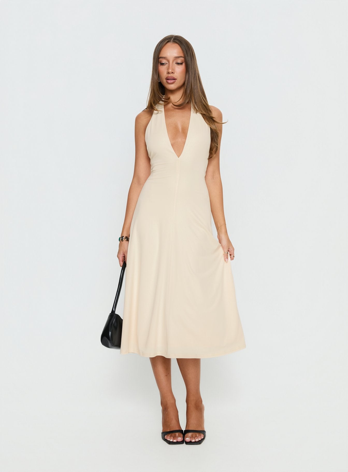 Morganne Halter Plunge Midi Dress Butter - Image 2