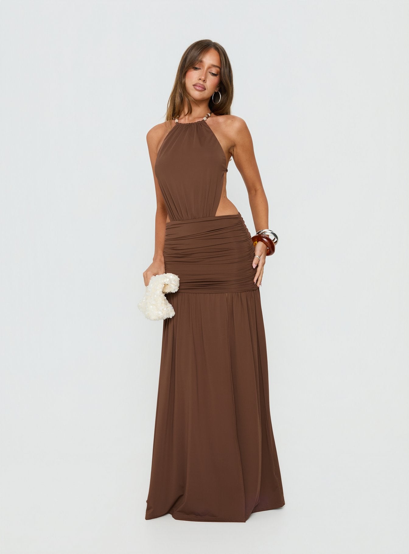 Tykaia Low Back Halter Maxi Dress Chocolate - Image 2