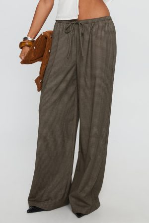 Ketrina Tie Waist Pants Brown Plaid