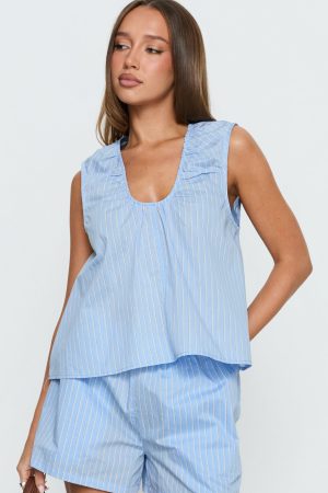 Carambola Ruched Sleeveless Top Blue