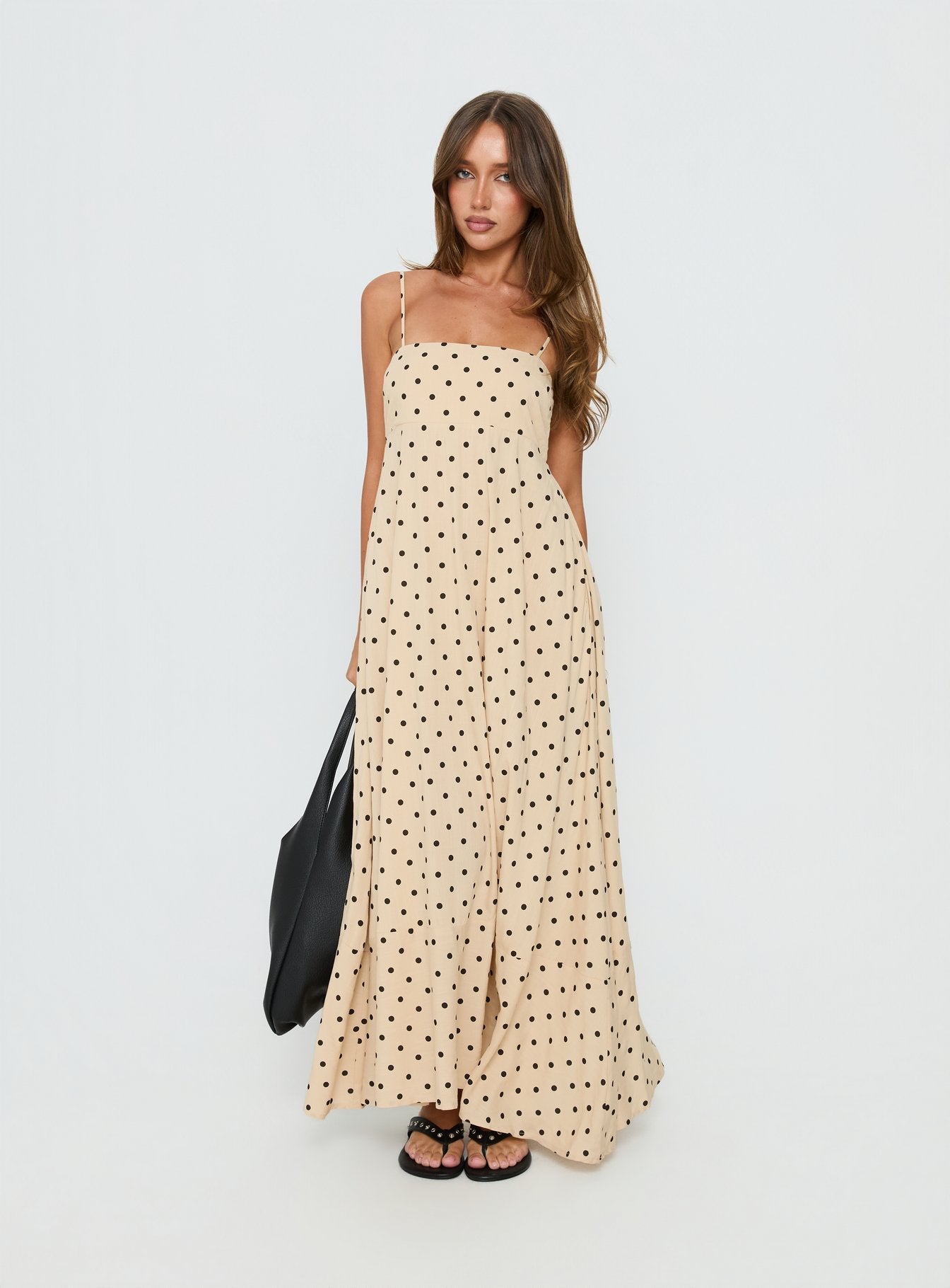 Triniti Square Neck Maxi Dress Cream Polka Dot - Image 2