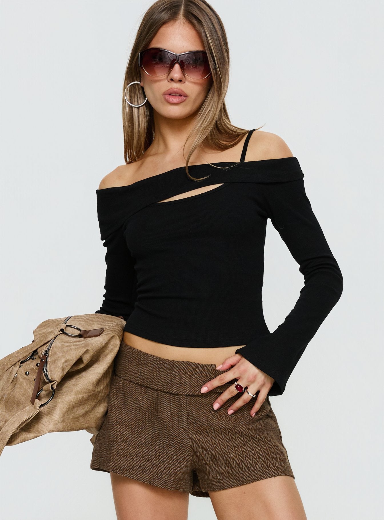 Elyana Layered Cut Out Long Sleeve Top Black - Image 2