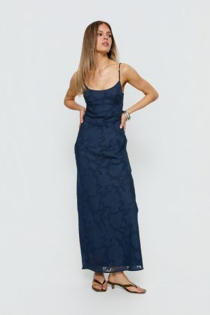 Ariadne Scoop Backless Maxi Dress Navy Burnout
