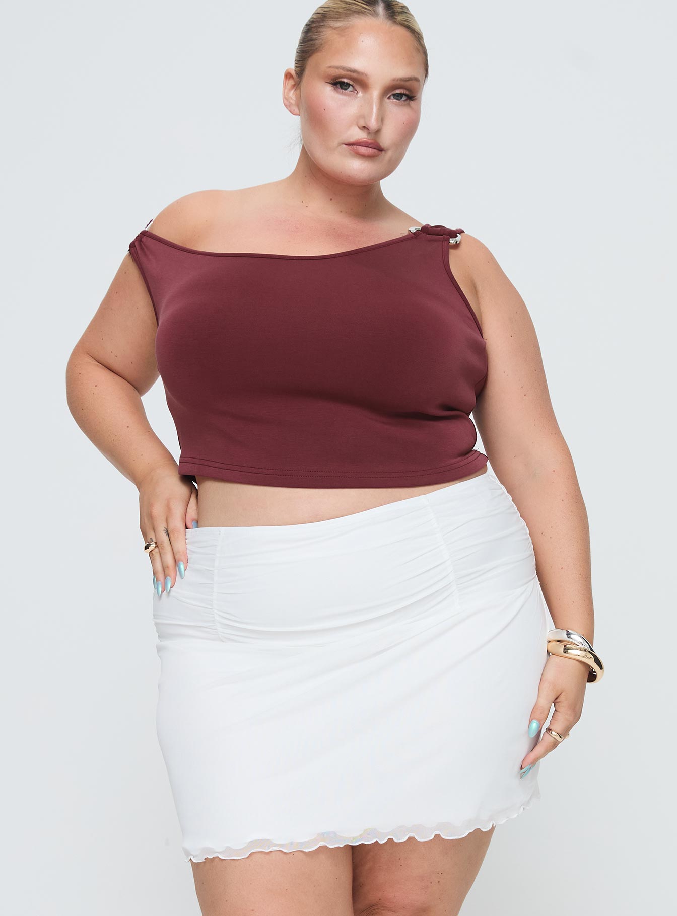 Meredith Ruched Mini Skirt White Curve - Image 2