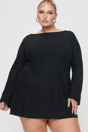 Lukea Long Sleeve Mini Dress Black Curve