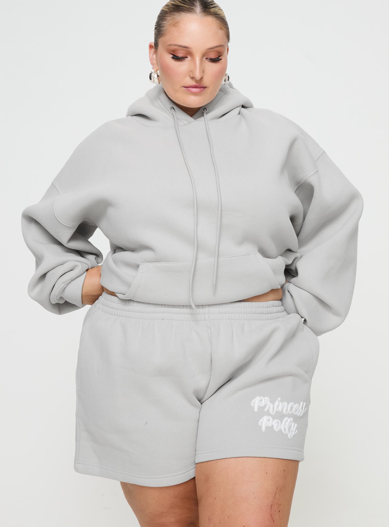 Princess Polly Track Shorts Puff Text Grey Curve - Image 2