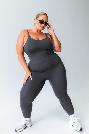 Go Getter Activewear Jumpsuit Grey Curve