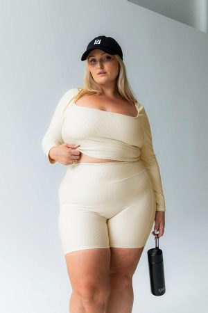 Power Activewear Rib Shorts Latte Curve