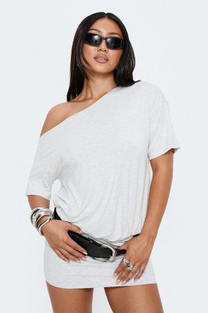 Ashlinn Off Shoulder Drapey Mini Dress Grey