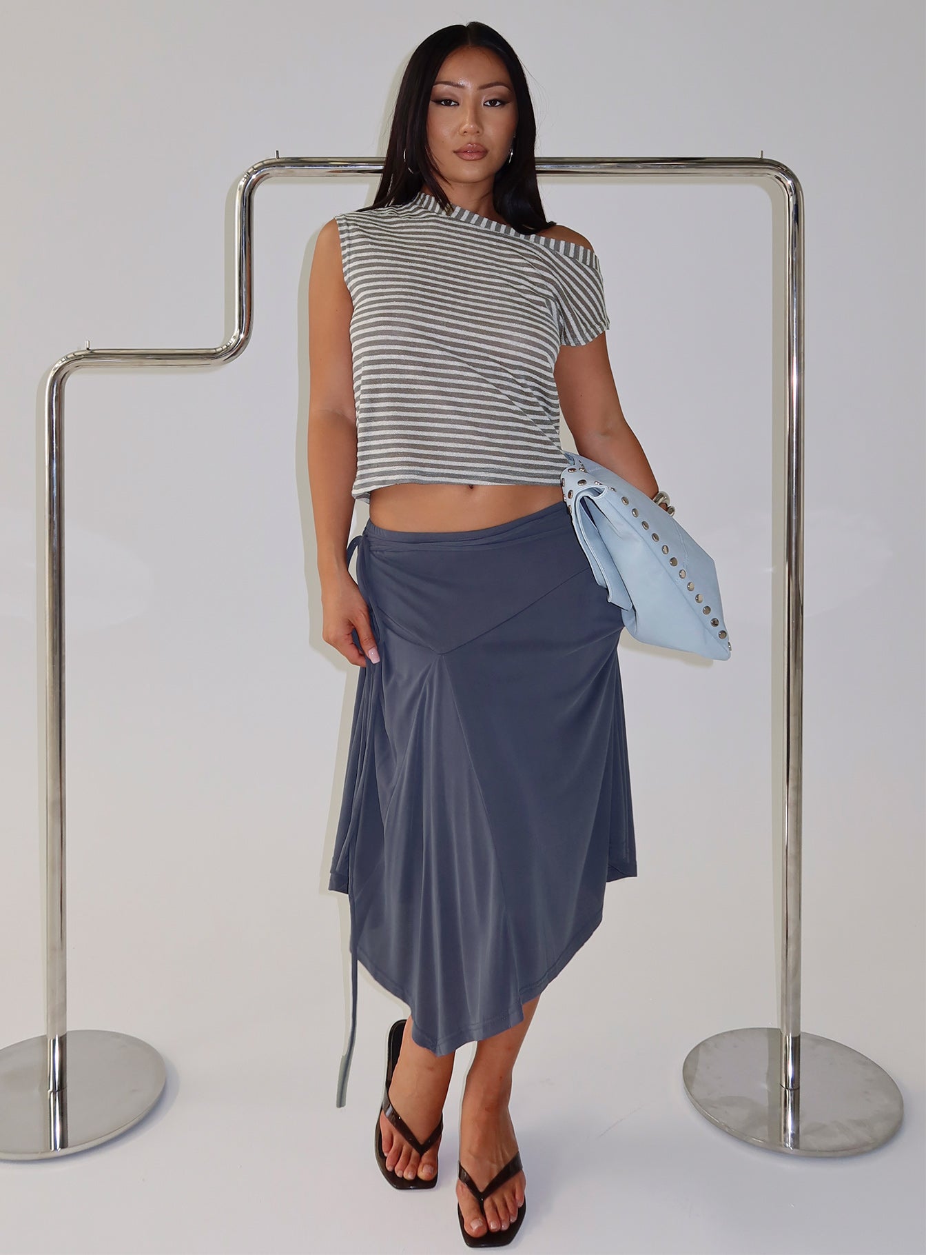 Joaney Tie Side Jersey Midi Skirt Slate - Image 9