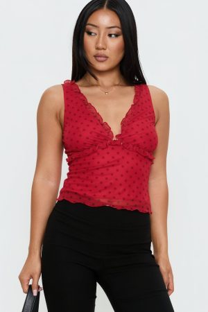 Azira Frill Detail Top Red Polka