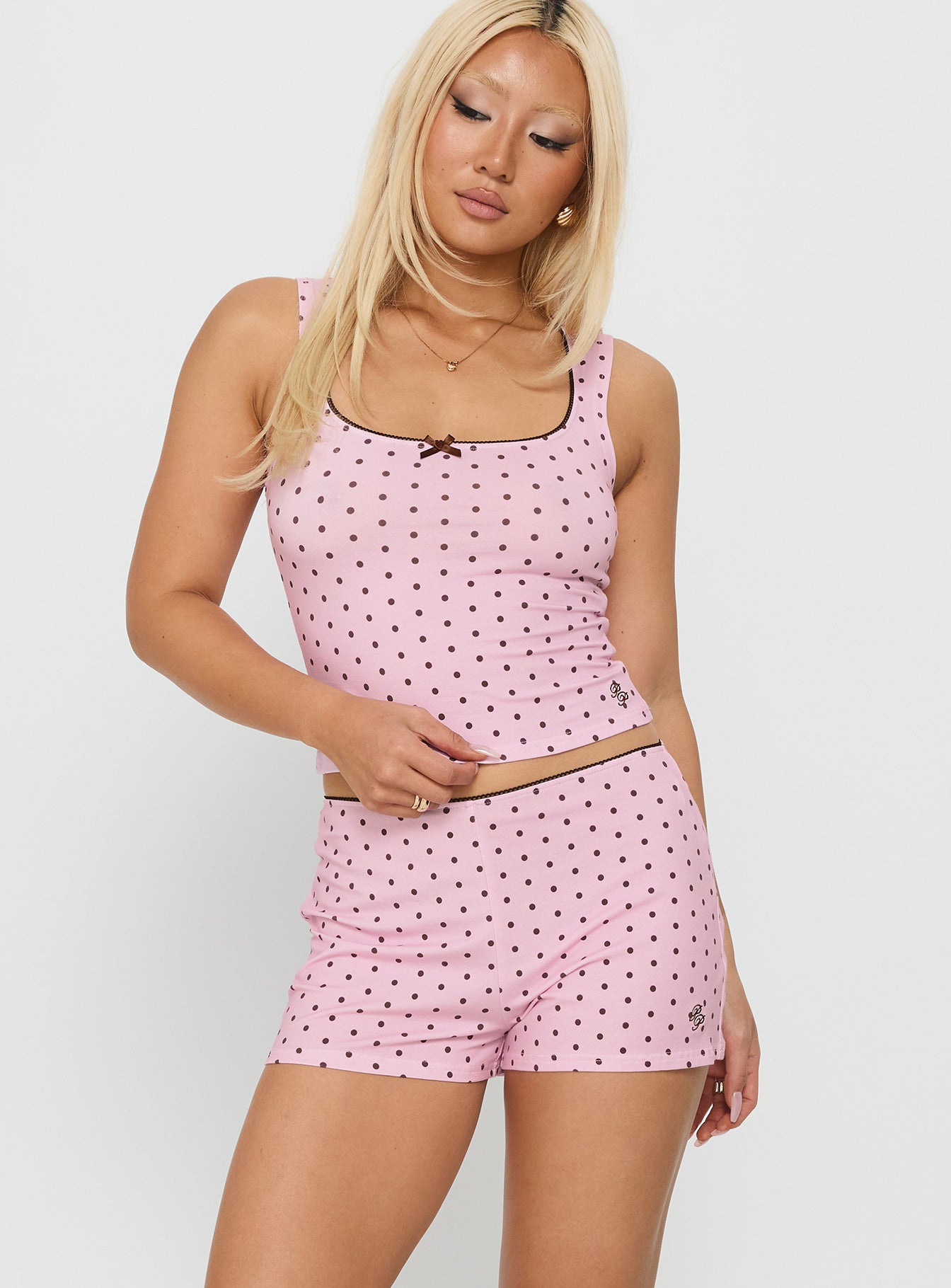 Dream State Square Neck Sleep Set Pink Polka - Image 2