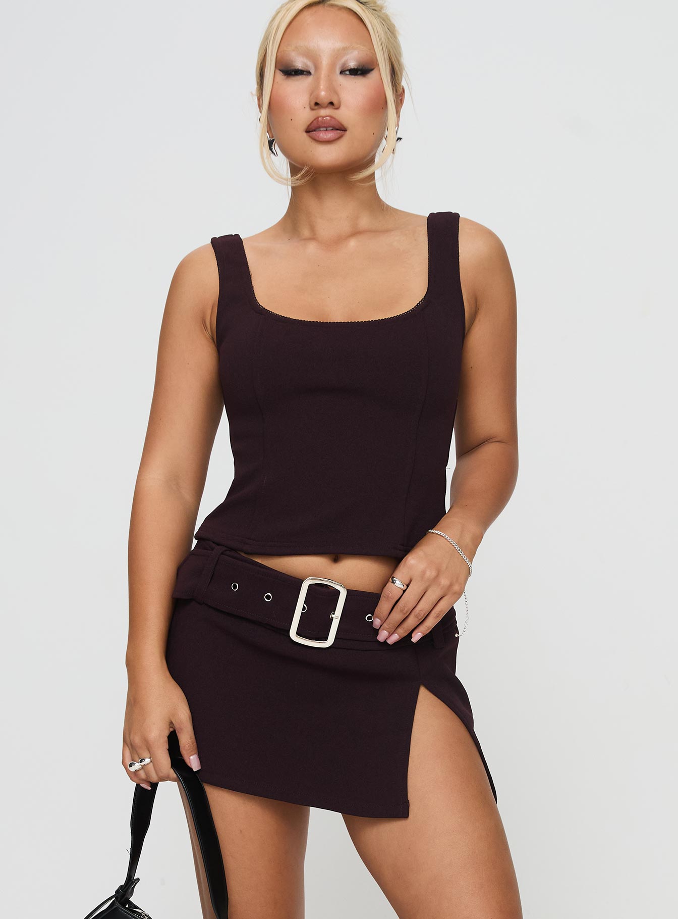 Genessa Belted Micro Mini Skirt Wine - Image 2