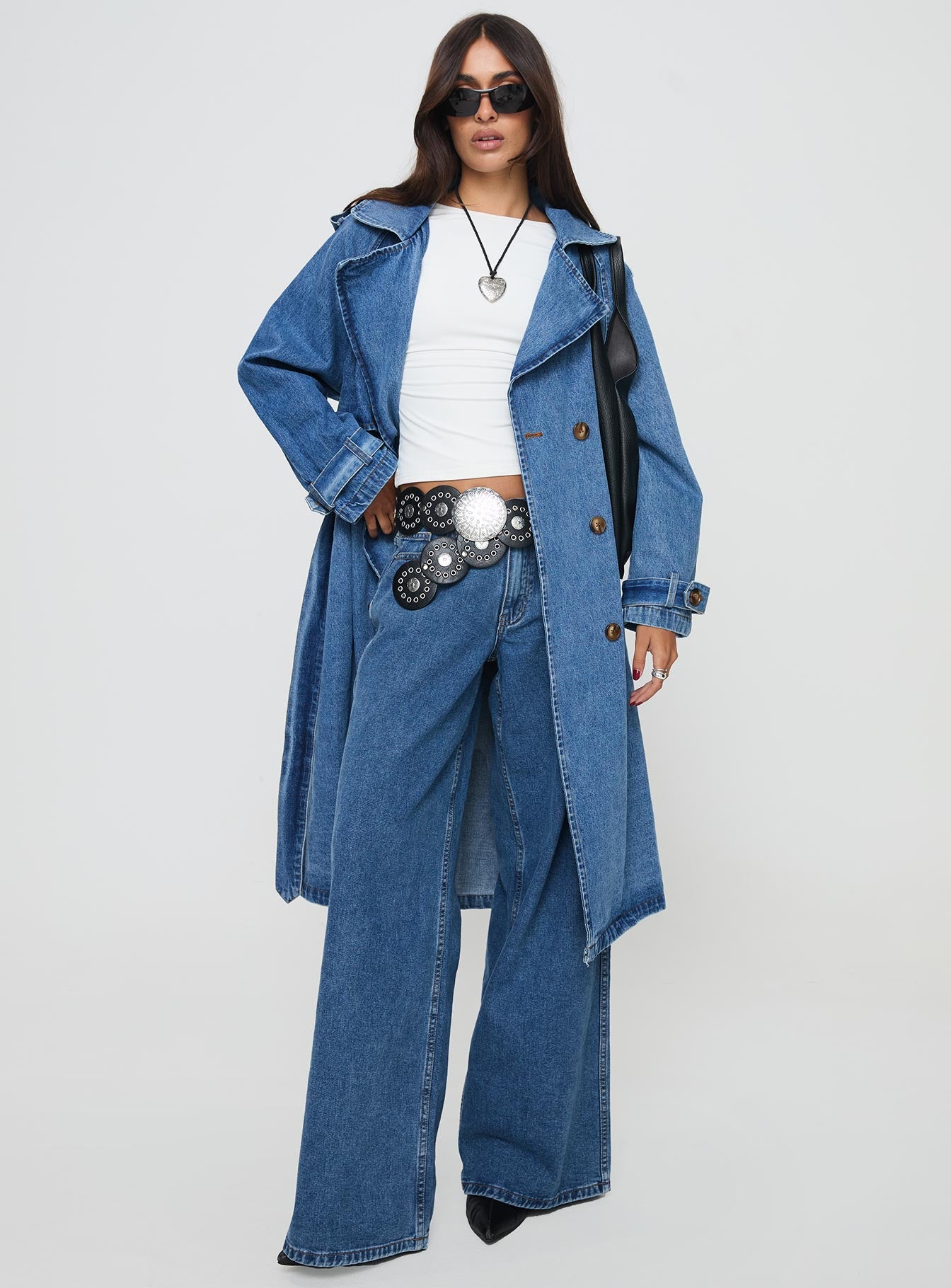 Honeyed Denim Trench Coat Mid Wash - Image 2