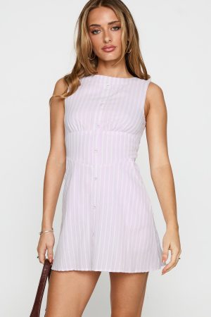 Booked And Busy Romper Lilac Stripe