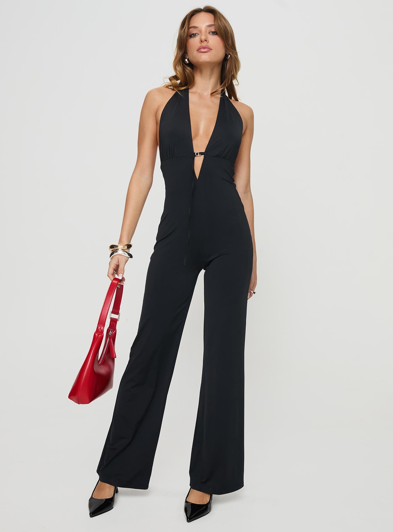 Rinaldi Plunge Neck Jumpsuit Black - Image 2
