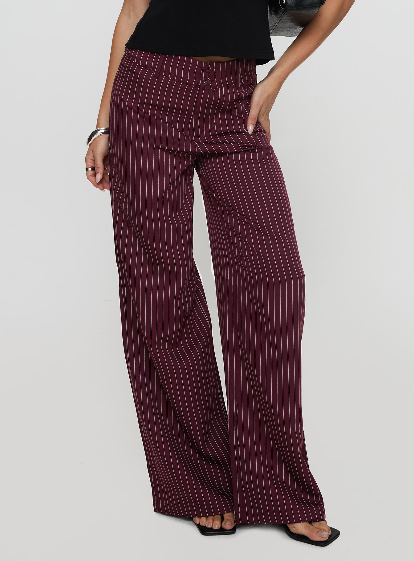 Lorenne Mid Rise Pant Burgundy Pinstripe - Image 2