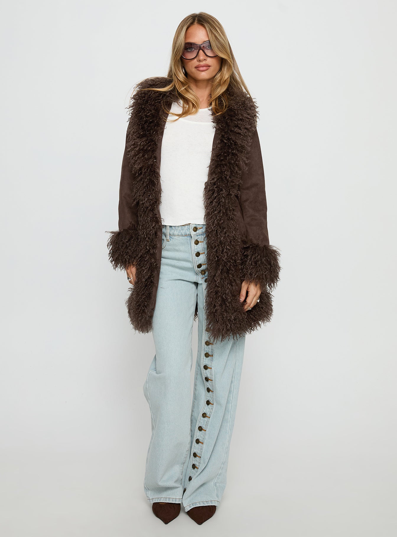 Josefina Faux Fur Detail Jacket Chocolate - Image 2