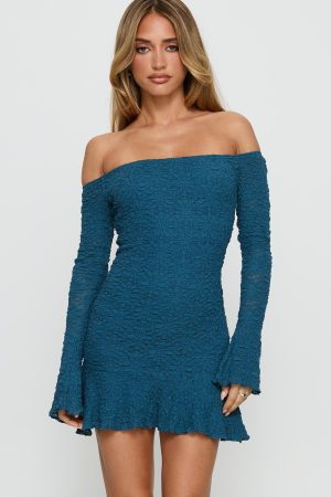 Vancesca Off Shoulder Long Sleeve Mini Dress Navy