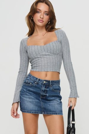 Arrte Mid Rise Denim Mini Skirt Mid Wash Petite