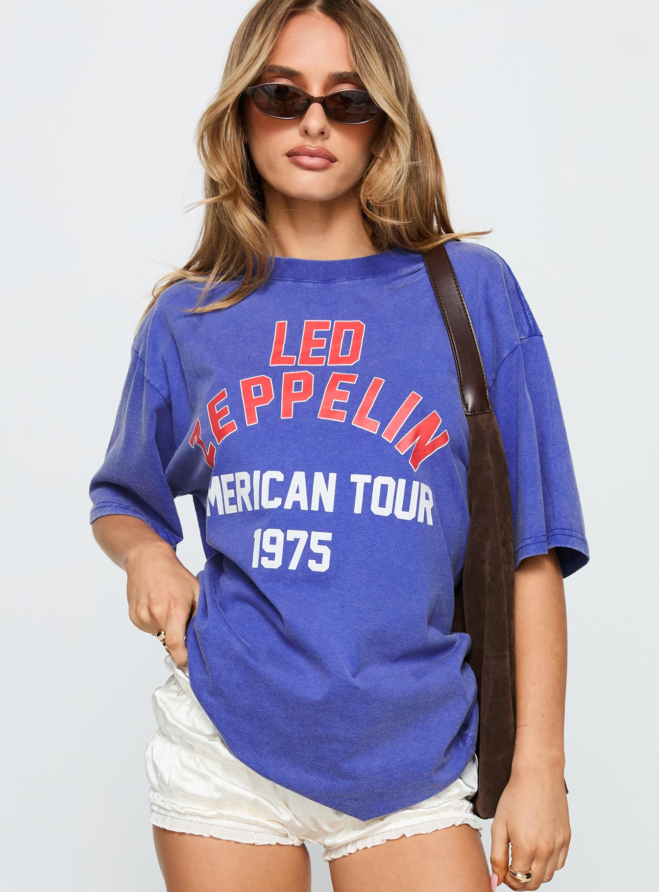 Led Zeppelin Vintage Oversized Graphic Tee Blue - Image 2