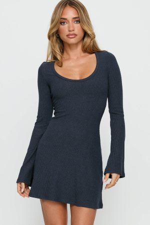 Best Interest Long Sleeve Mini Dress Navy