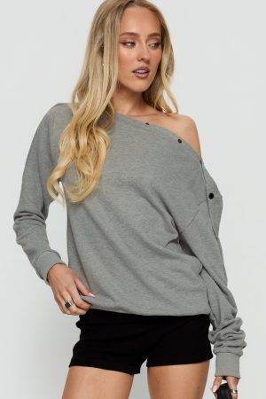 Hazle Stud Detail Off Shoulder Jumper Grey