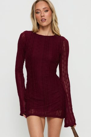 Delandra Long Sleeve Textured Playsuit Red