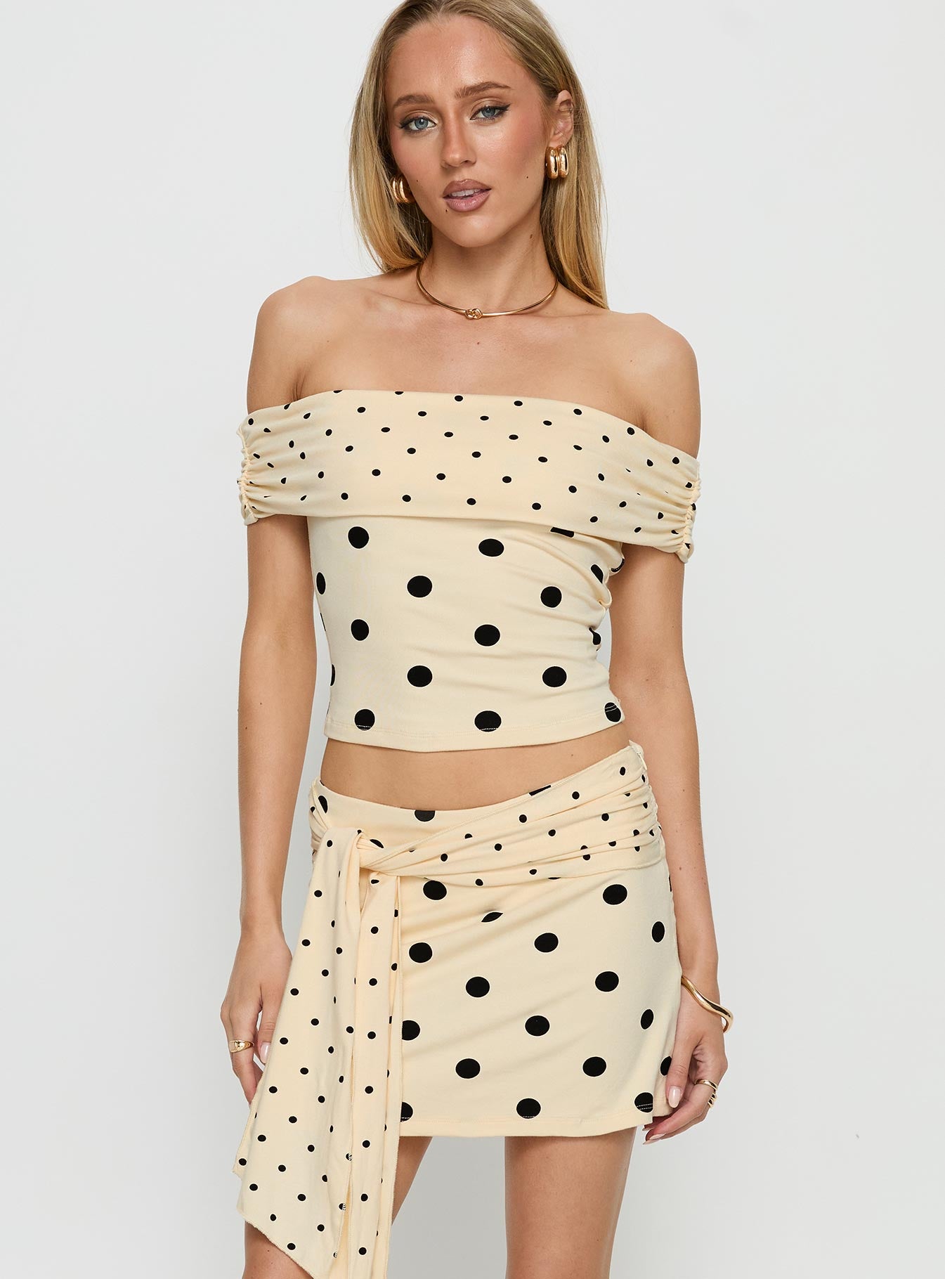 Porzia Wrap Detail Mini Skirt Cream / Polka Dot - Image 2