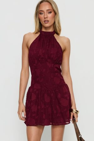 Devane High Neck Halter Playsuit Red