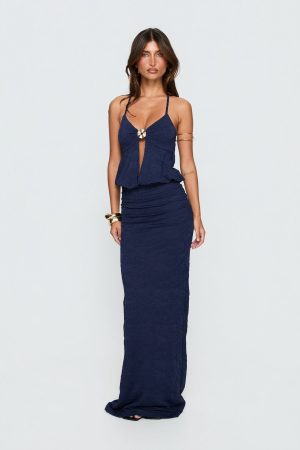 Sungold Halter Maxi Dress Navy
