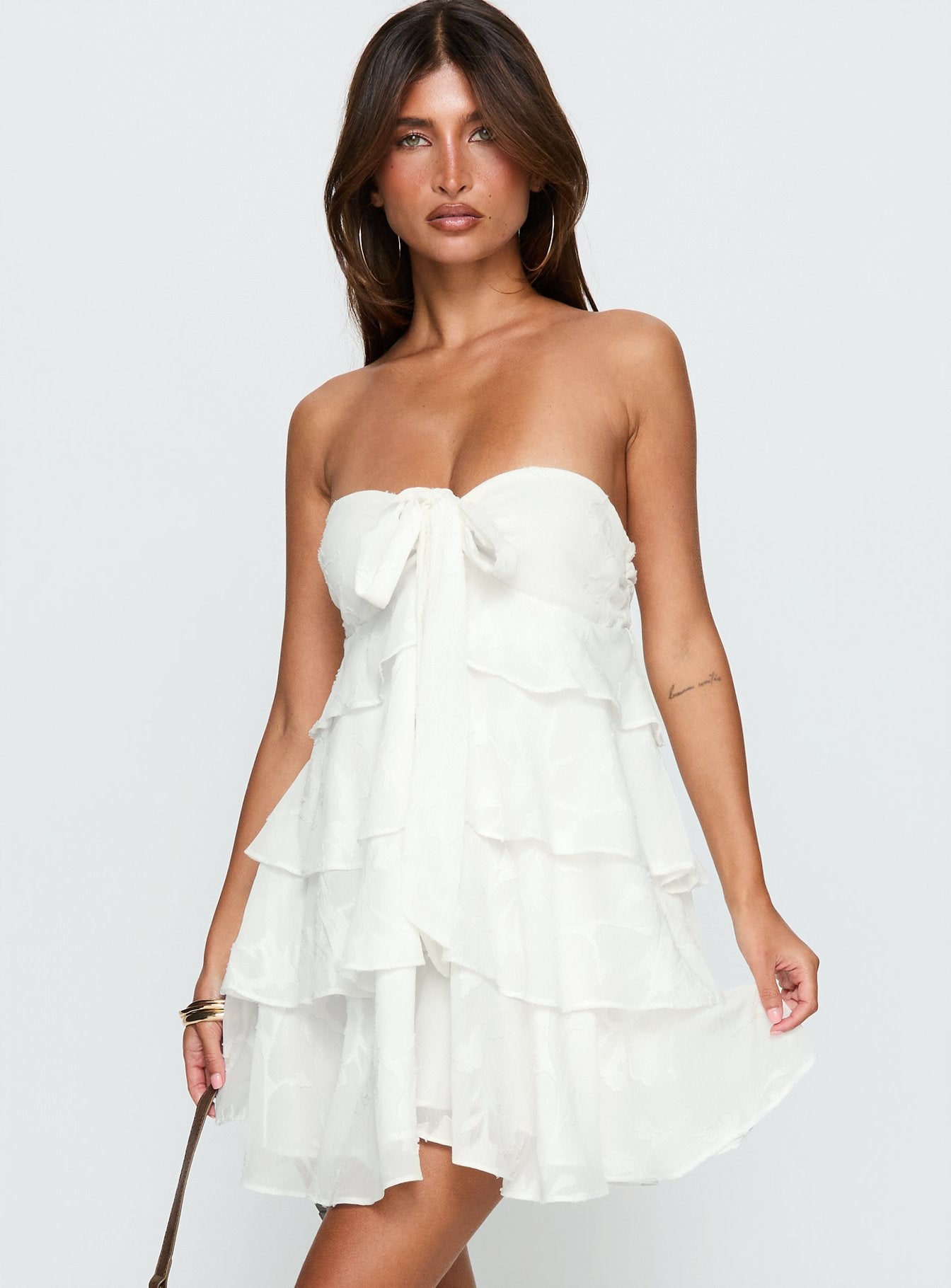 Kalari Strapless Layered Mini Dress White - Image 2