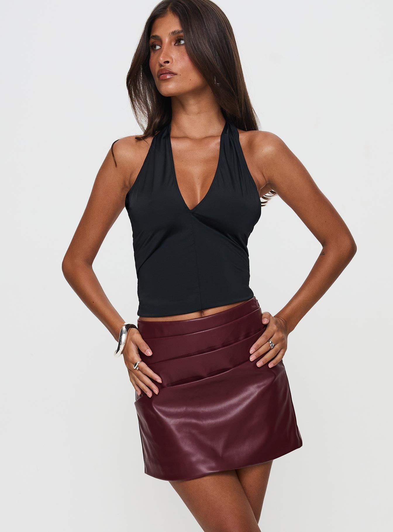 Kalilah Faux Leather Mini Skirt Red - Image 2