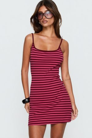Rydar Scoop Mini Dress Red Stripe
