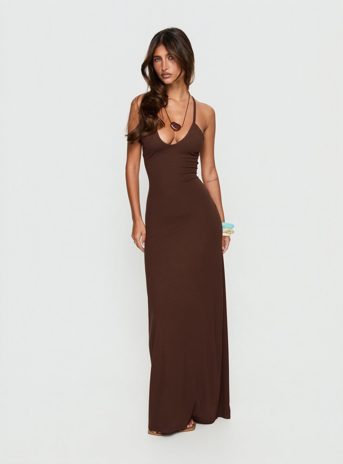 Pasita Halter Tie Up Maxi Dress Chocolate - Image 2