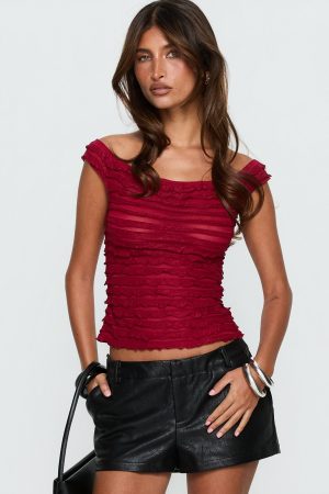 Lylah Frill Detail Top Burgundy