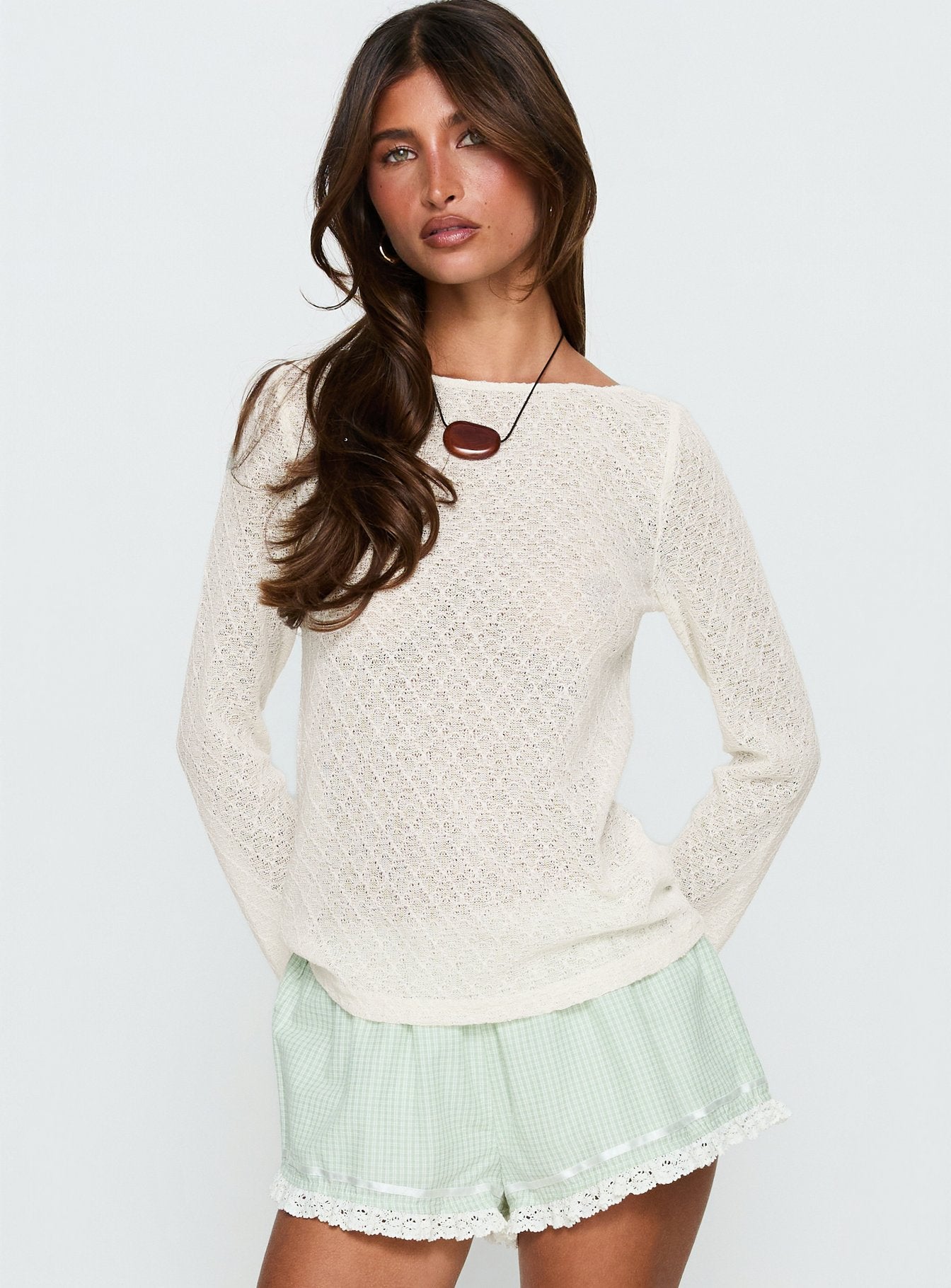 Rhubarb Lace Shorts Green Check - Image 2