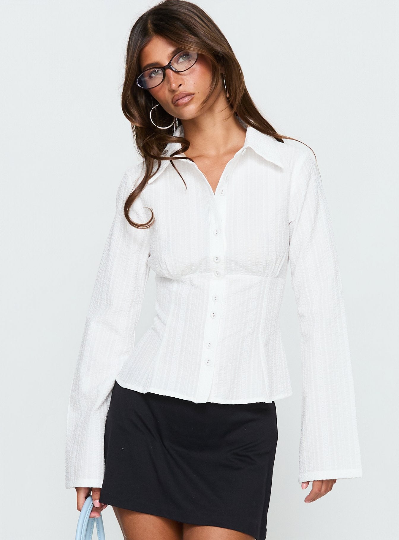 Cottesloe Long Sleeve Blouse Top Textured White - Image 2