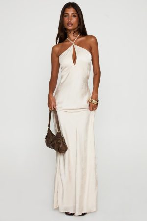 Limosina Halter Maxi Dress Champagne