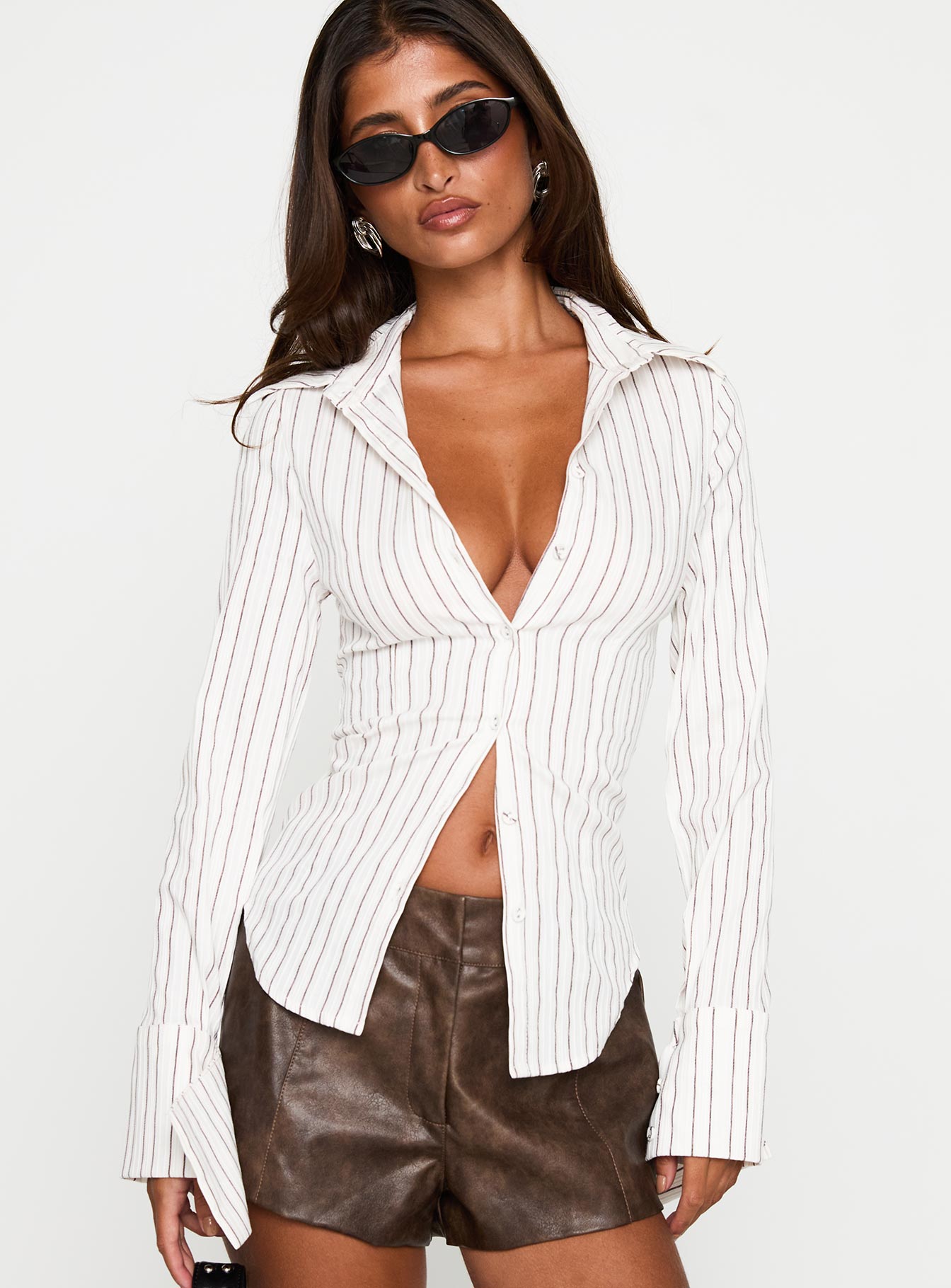 Madlin Long Sleeve Top Beige Stripe - Image 2