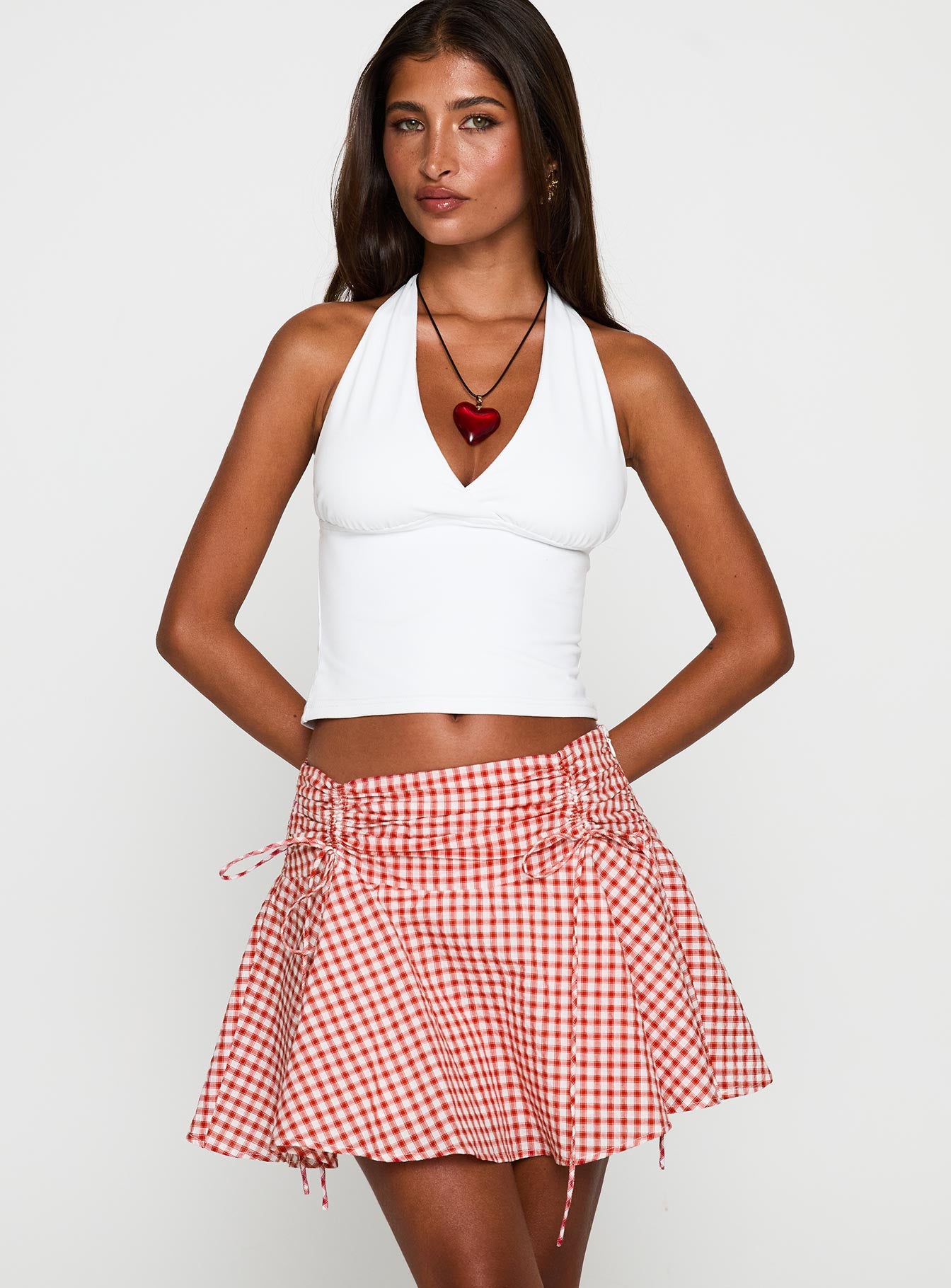Sweet Verona Ruched Mini Skirt Red Check - Image 2
