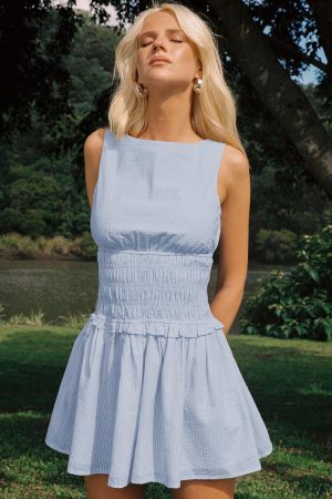 Yennifer Shirred Mini Dress Blue / White Petite