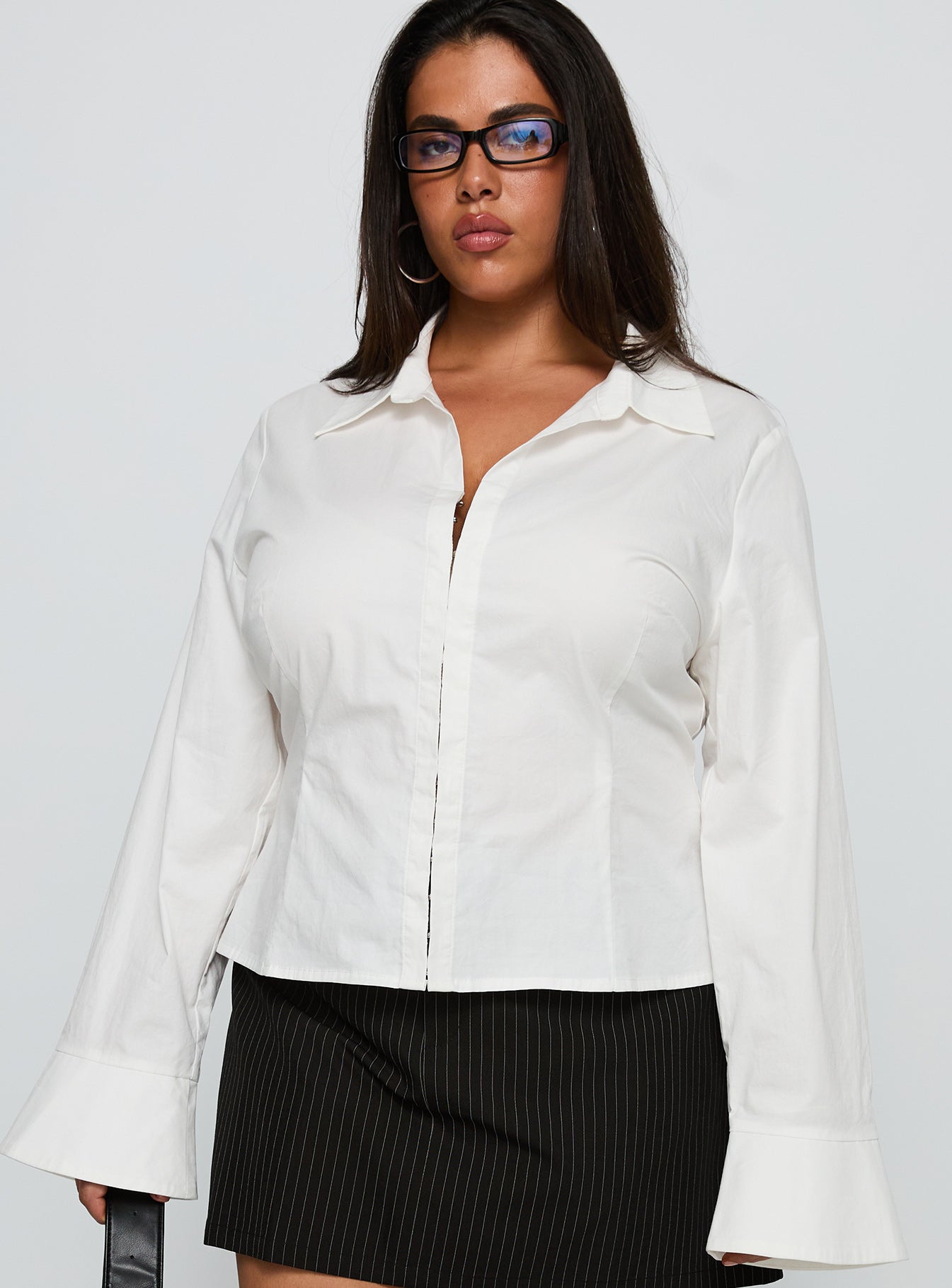 By The Phone Long Sleeve Collared Top White Curve - Image 2