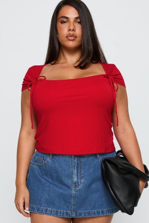 Daena Tie Detail Top Red Curve