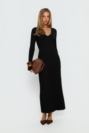 Gratuita Long Sleeve Rib Maxi Dress Black