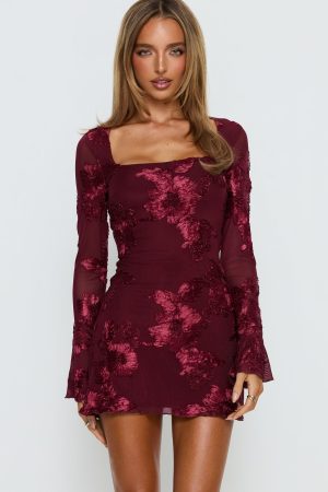 Better Love Long Sleeve Mini Dress Burgundy Floral