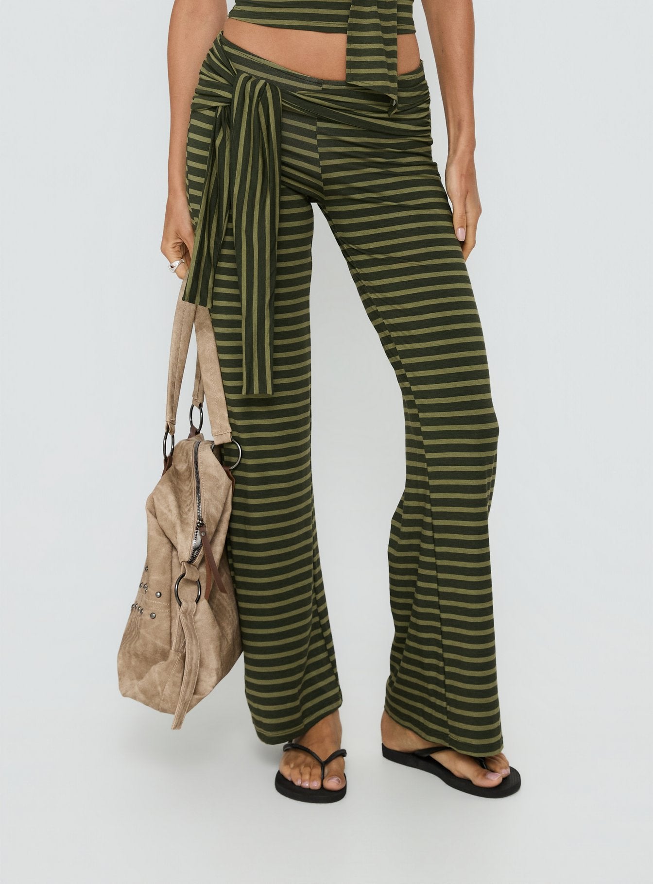 Esata Tie Detail Pants Green Stripe - Image 2