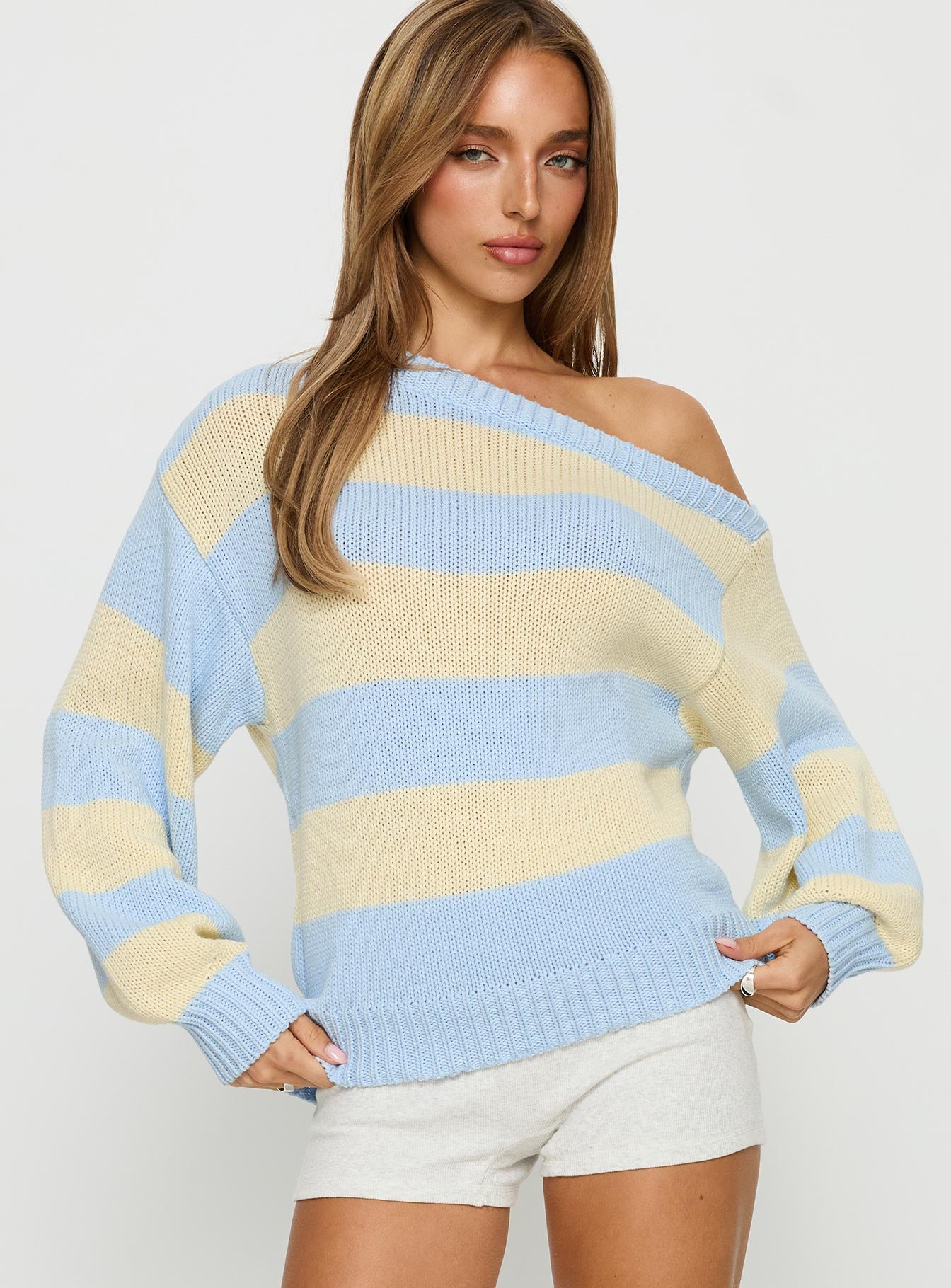Alvena Off Shoulder Knit Sweater Blue stripe - Image 2