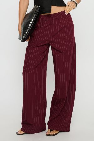 Jaysa Baggy Wide Leg Pant Burgundy Pinstripe