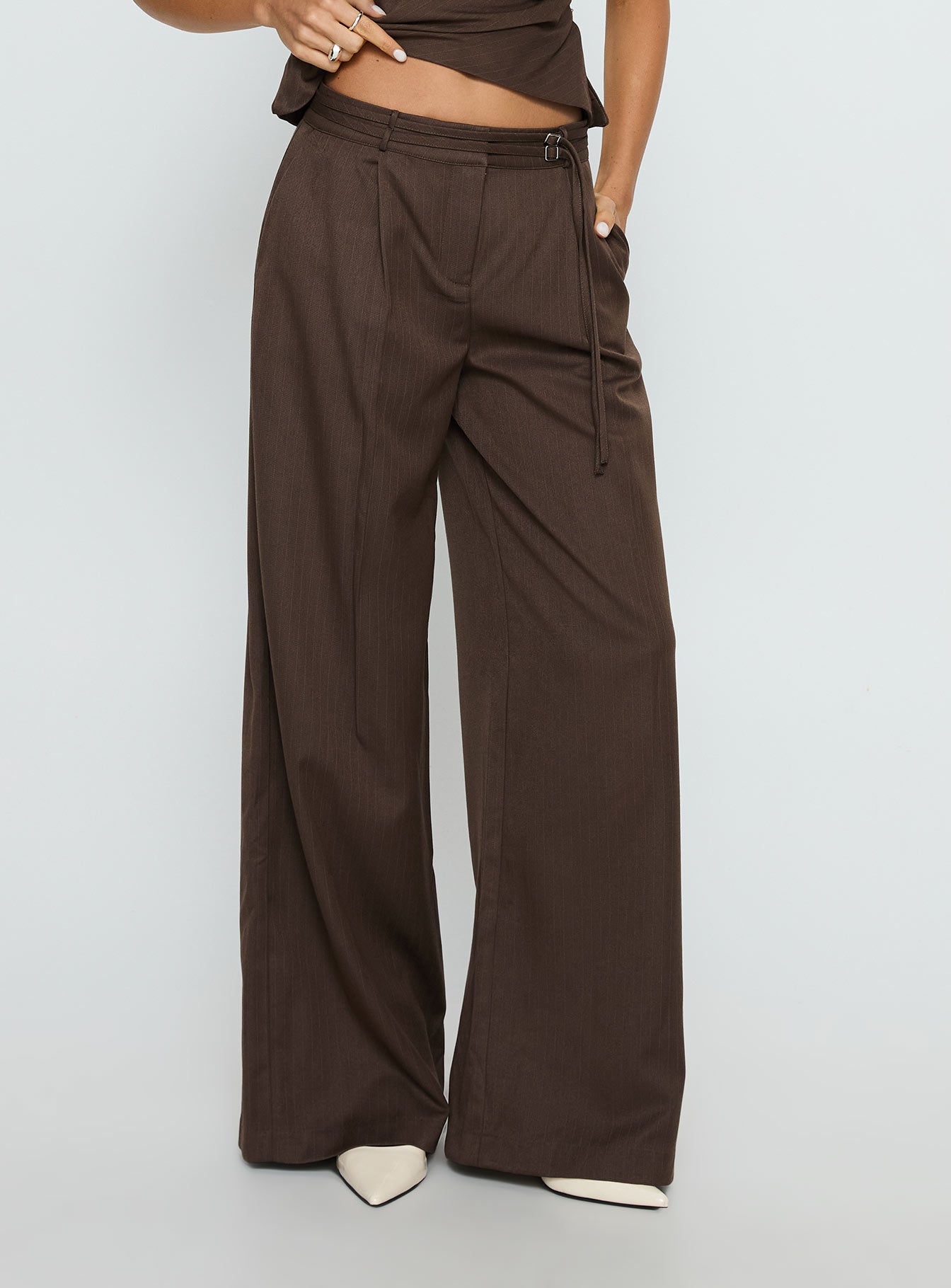Natilee Relaxed Tailored Pants Brown Pinstripe - Image 3